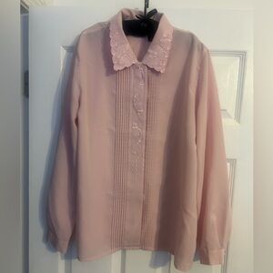 Laura Scott Vintage Blush Pink Embroidered Long Sleeve Blouse